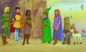 Los seis protagonistas de la serie, en fila y con sus armas, junto al unicornio Uni